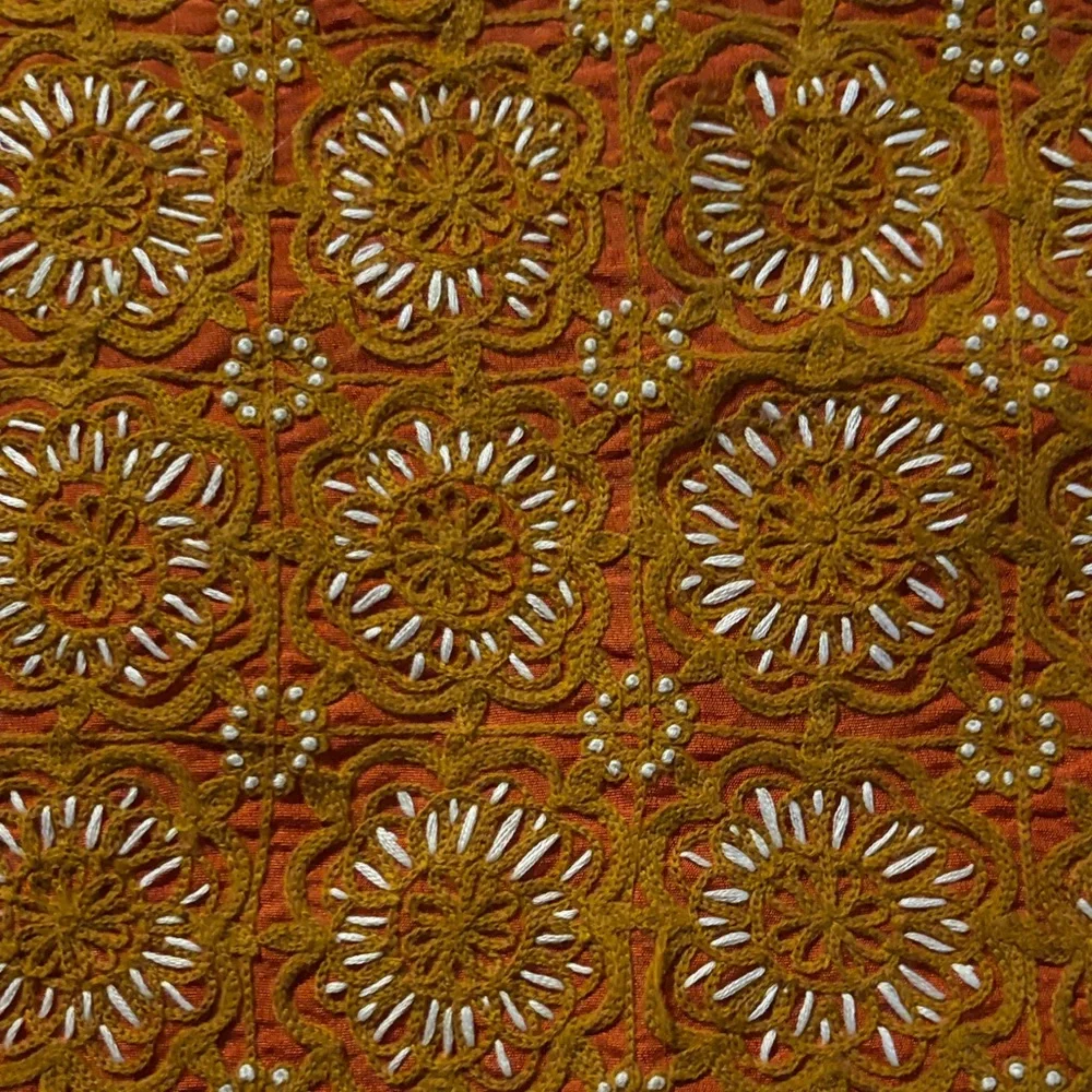 Embroidered Orange and Gold Pillow Cover 18” square